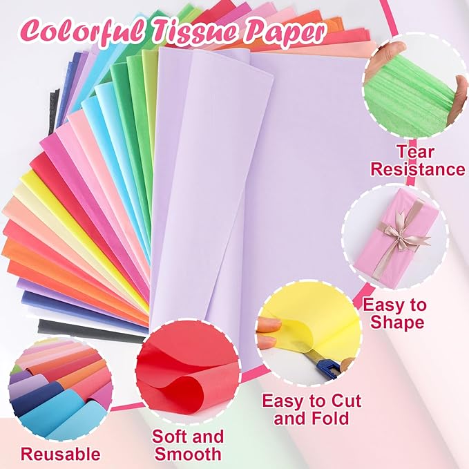 400 Sheets Tissue Paper, 20 Colors 10" X 14" Tissue Papers for Gift Bags Birthday Party Flower Decoration, Colored Tissue Paper Bulk for Packaging