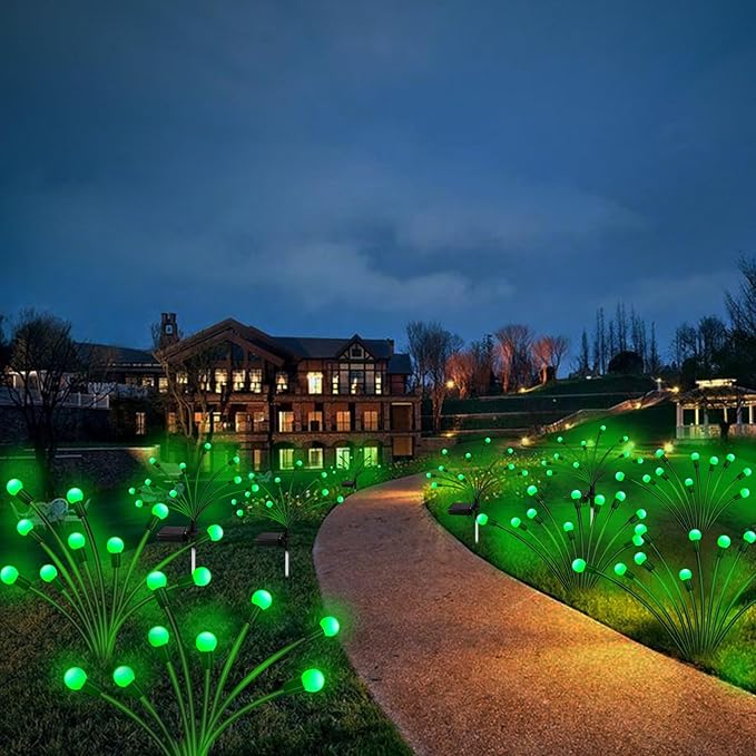 Kohlrabi Solar Halloween Lights Outdoor, 10 Pack 80 LED Green Firefly Lights Waterproof, Sway by Wind, Solar Wind Swaying Light for Yard Patio Backyard Garden Flower Bed Pathway Decoration