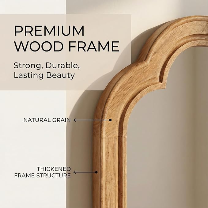Wood Bathroom Mirror for Wall, 24 x 16 Inch Decorative Wall Mirror with Rustic Wooden Frame for Living Room, Vanity, Bedroom, Entryway, Farmhouse