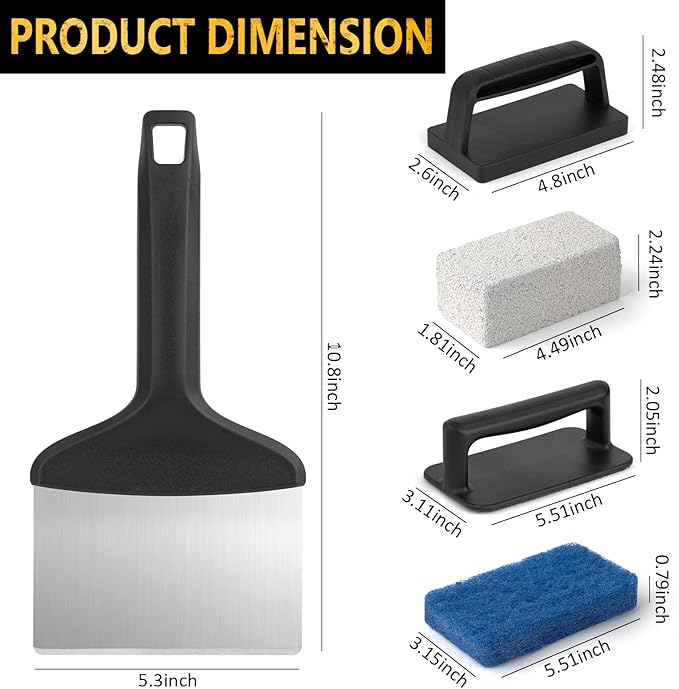 LIOUXUE Griddle Cleaning Kit for Blackstone, Flat Top Grill Cleaning Kit with Griddle Brush with Handle, Grill Stone Cleaning Brick, Scouring Pads & Griddle Scraper- Easy to Remove Stain