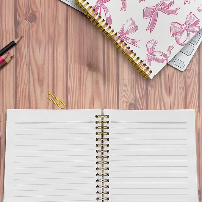 JKMBN Trendy Coquette Pink Bow Jonrnaling Notebooks, Aesthetic Spiral Notebook for Girls, Preppy Pink Journal Notebook, Pink Office Supplies, Hardcover Spiral Notebooks College Ruled 5.5 x 8.3