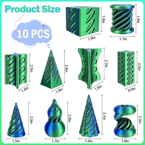 Skiennix 3D Printed Spiral Fidget Toys Set - 10 Pack for Stress Relief & Anxiety Relief | Various Shapes