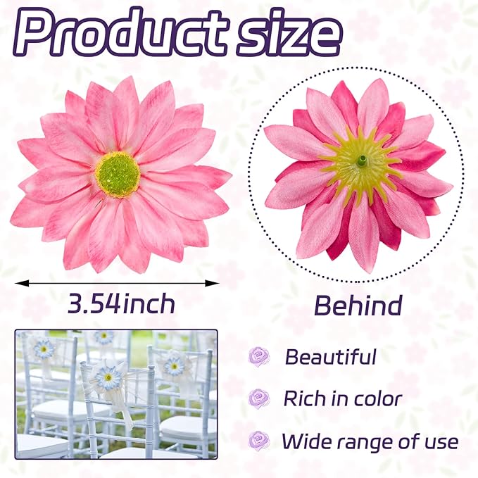 Silk Daisy Flower Heads, Pink Daisy Artificial Flower Head Bulk, 12 Pcs 3.5 Inch Fake Flowers Heads Gerbera Flowers Head for Craft, Easter Wedding, DIY Wreath, Party Decorations