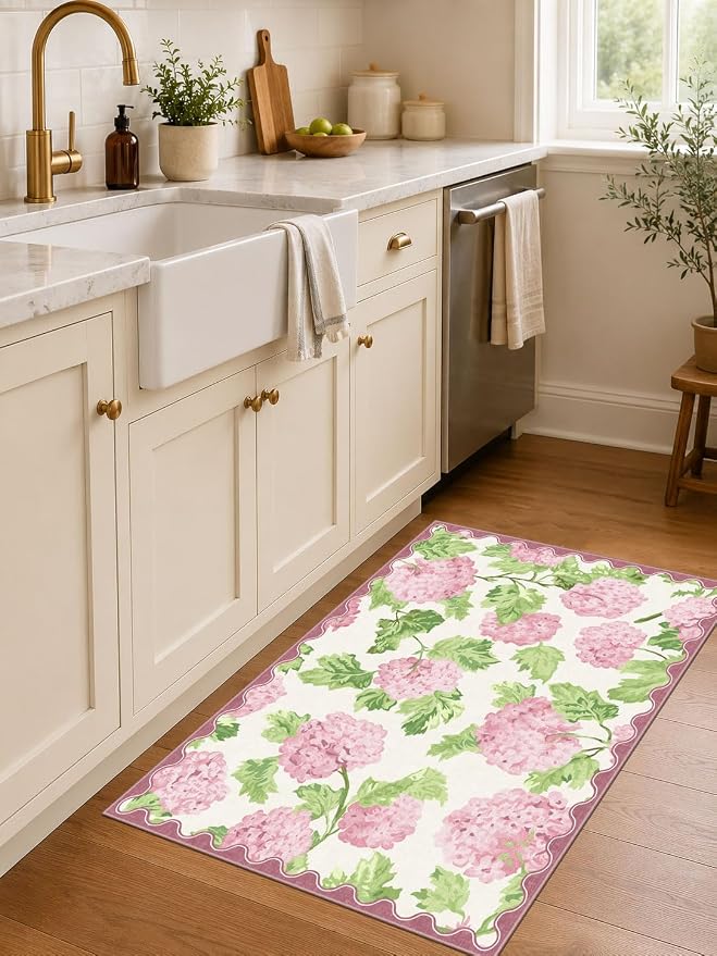Summer Outdoor Rug - 28" x 43" Front Door Mat Indoor Outside Entrance Non-Slip Washable Outdoor Welcome Mats for Front Door Boho Pink Floral Rug for Entryway Kitchen Bedroom Front Porch Decor