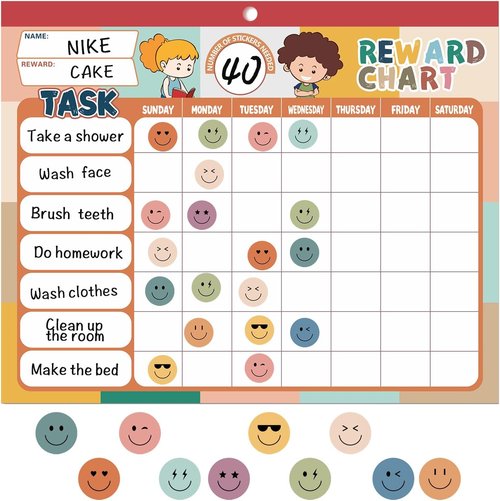 ANSTROUT Boho Chore Chart System - 32 Behavior Reward Stickers | Magnetic 12.2" x 9.8" Pad for Kids