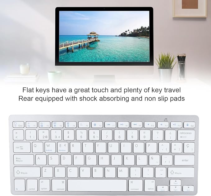 SENECESLI German French Spanish Italian English Bilingual Keyboard, Ultra Slim Wireless Bluetooth Keyboard, Travel Portable for Tablets Laptops Phones (Spanish QWETZ Layout)