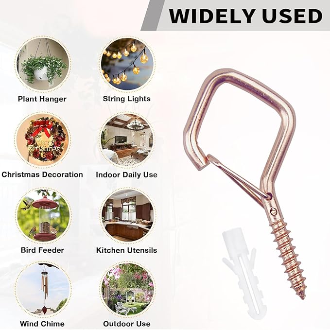 Sexoeie 20PCS Eye Screw Hooks for Hanging Heavy Duty with Safety Buckle.Metal Ceiling Hooks for Hanging Plants,Cup,Wind Chime,Bird Feeders,String Lights at Indoor&Outdoor,2.36 Inch(No Drill Bit)