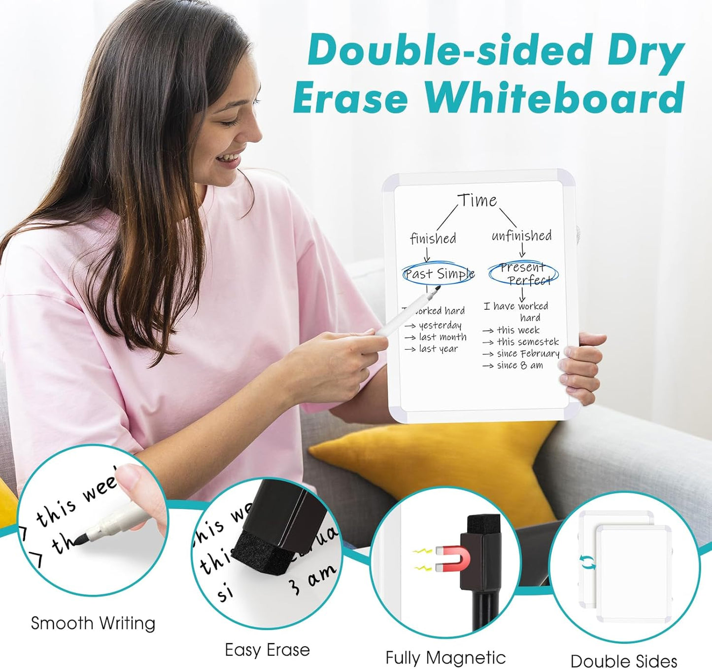 WALGLASS Magnetic Dry Erase Whiteboard - Portable 8.5" x 11" Mini Board for Home, School & Office