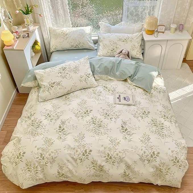 LifeTB Botanical Floral Comforter Set Twin XL, Chic Garden Floral Bedding Comforter with 2 Pillowcases, Soft Fluffy Girls Cottagecore Bedding Set, Breathable Comfy Vintage Botanical Comforter Set