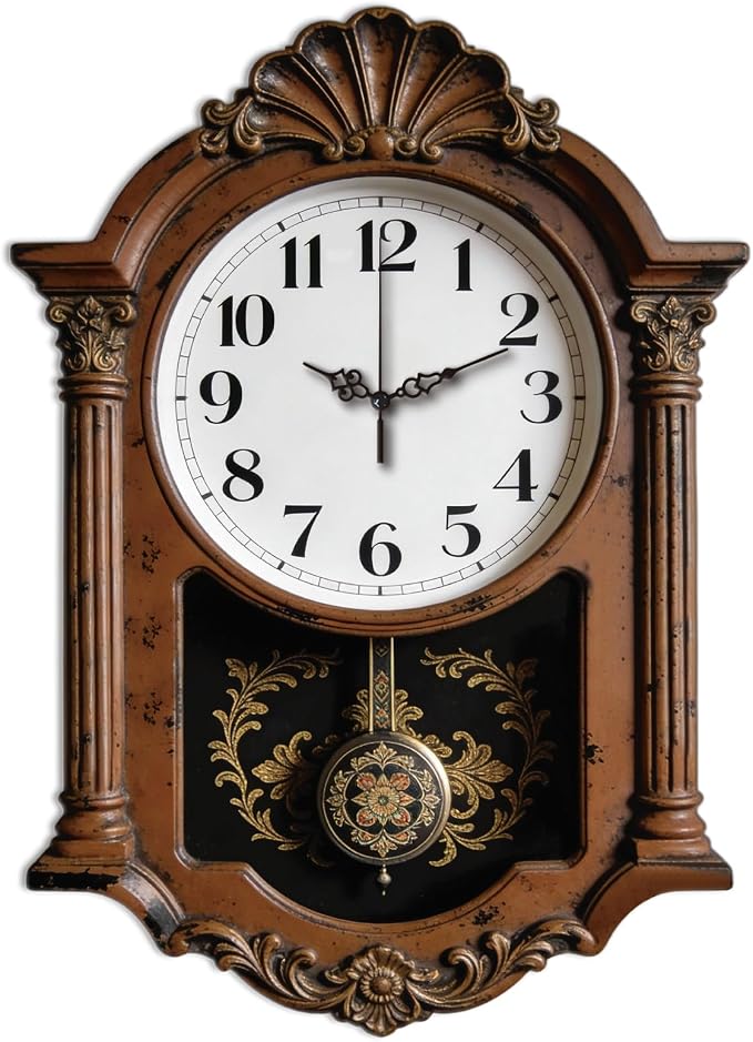 Retro Style Wall Clock Irregular Shape Decorative Brown Wall Clock Non-Ticking Clock for Home Office Decoration, 16.14×11.57 inch