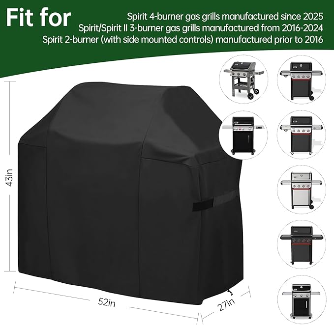 52 Inch Premium Outdoor Grill Cover Fit for Weber Spirit 300 & Spirit 400 Series Gas Grills,BBQ Covers for Weber Spirit 3-4 Burner Grill,Heavy Duty Waterproof Fade Resistant
