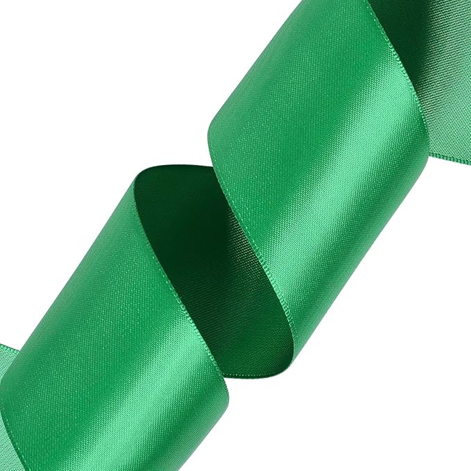 YAMA Green Double Faced Satin Ribbon, 2 Inch 25 Yards, Great for Crafts Bows Flower Bouquet Wedding Home Decor Gift Wrapping