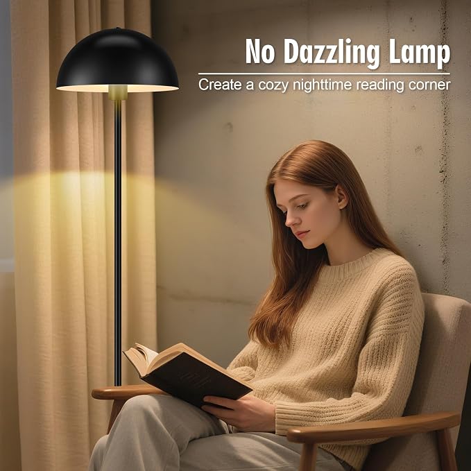 Industrial Floor Lamp, Floor Lamp for Living Room, 66Inch Tall Modern Standing Lamp, Black Stand Up Lamp with Metal Dome Shade, Mid Century Corner Reading Lamp for Bedroom Office Nursery Room, NO BULB