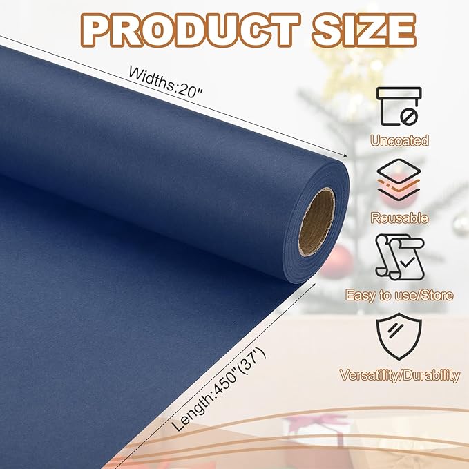 PATIKIL Wrapping Paper, 20" x 450"(37') 70 GSM Craft Paper Roll Kraft Packing Paper for Poster Bulletin Board, Gift Wrapping, Navy Blue