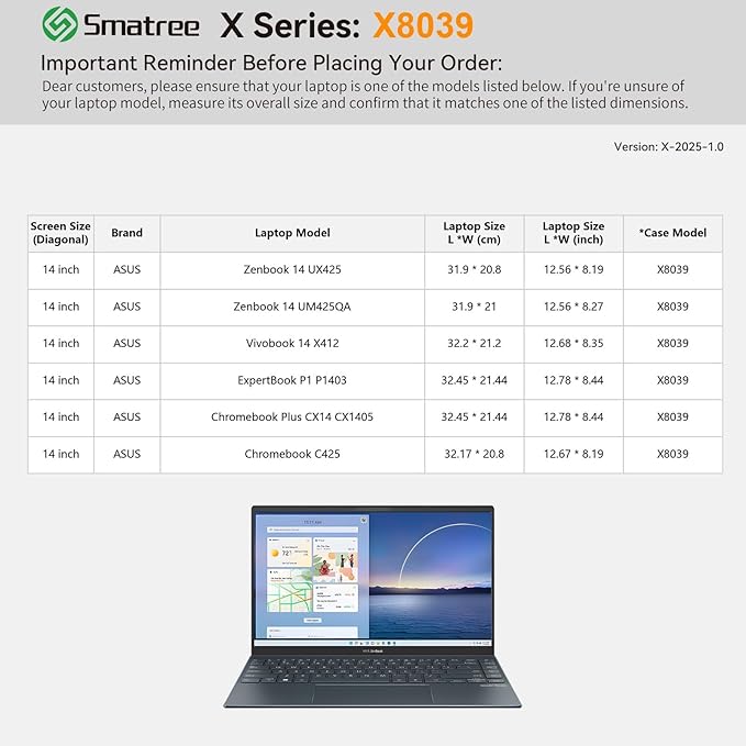 Smatree Hard EVA Protective Sleeve Compatible for 14 inch ASUS Chromebook Plus CX14 CX1405, for 14inch Chromebook CX1405/C425, for ExpertBook B9 OLED/P1, for Zenbook 14/Vivobook 14, White (X8039W)