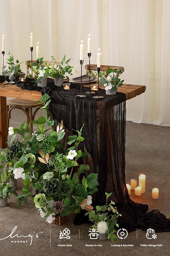 Ling's moment Green White Artificial Flowers with Vase Wedding Table Decor Bouquet Centerpiece Flower Potted for Ceremony Reception Desk Flowers Mantel Archway Aisle, Set of 2