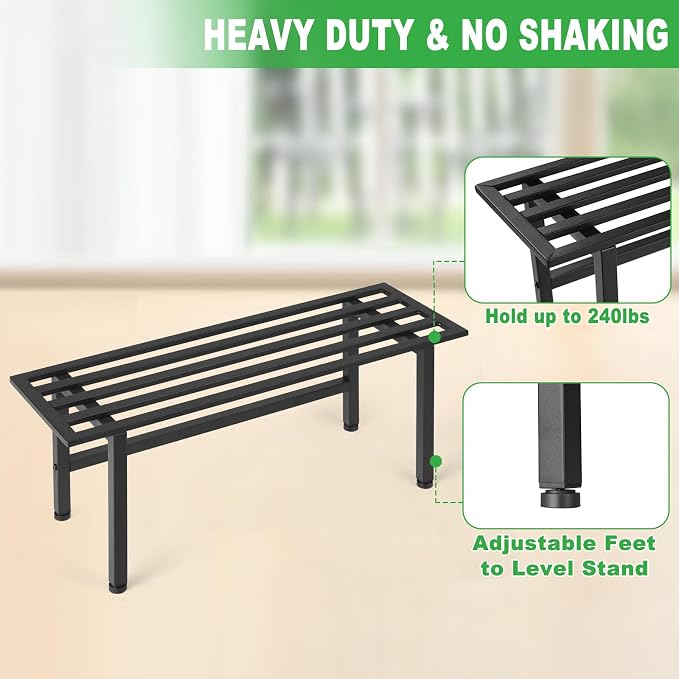 Dipion 2 Pack Metal Plant Stand Outdoor Plant Shelf Indoor,1 Tier Heavy Duty Plant Stands for Multiple Plants,26" L x 10.12" H x 8.75" W,Black