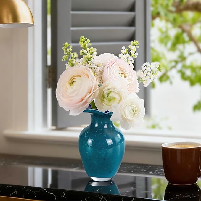 KAMMAK Colored Glass Vase, Beautiful Hand Blown Decorative Vase, Modern Art Vase for Flower Mantle Dining Table Centerpiece, Entryway Living Room Wedding Decoration, SKQ022