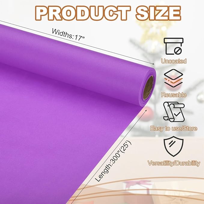 PATIKIL Wrapping Paper, 17" x 300"(25') 70 GSM Craft Paper Roll Kraft Packing Paper for Poster Bulletin Board, Gift Wrapping, Dark Purple