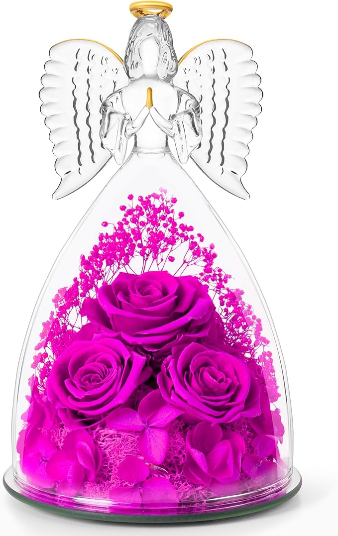 Christmas Flowers Gifts for Grandma Mom,Forever Real Roses in Angel Figurines,Christmas Roses Gifts for Women Wife Mother in Law/Rose