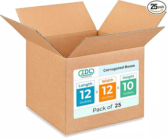 Medium Moving & Shipping Boxes 12"L x 12"W x 10"H (25-Pack) - Extra Strength 200 lb vs Regular - Corrugated Cardboard Boxes - Packing Box for USPS, UPS, FedEx - Box for Packing by IDL Packaging