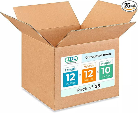 Medium Moving & Shipping Boxes 12"L x 12"W x 10"H (25-Pack) - Extra Strength 200 lb vs Regular - Corrugated Cardboard Boxes - Packing Box for USPS, UPS, FedEx - Box for Packing by IDL Packaging