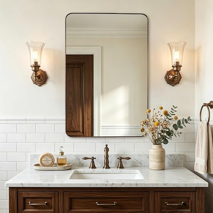 ANDY STAR Wall Mirror for Bathroom, 22" X 30" Bronze Bathroom Mirror with Stainless Steel Metal Frame Rounded Corner 1’’ Deep Set Design