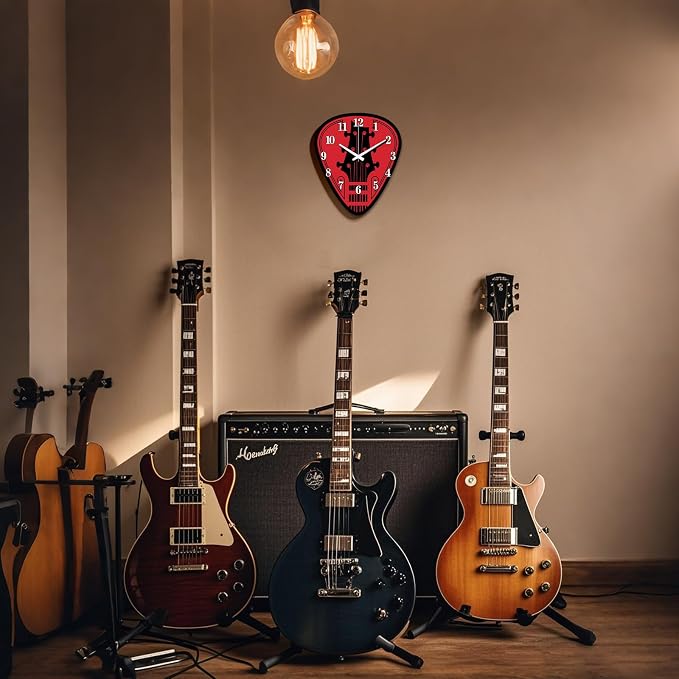 Guitar Clappers Wall Clock Irregular Shape Decorative Guitar Silhouette Wall Clock Non-Ticking Clock for Home Office Decoration, 15×12.99 inch
