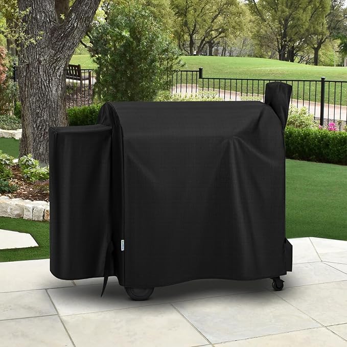 SunPatio Outdoor Waterproof Pellet Grill Cover Compatible with Traeger 34 Series Wood Pellet Grill and Smoker, Texas and More Full Length BBQ Barbecue Cover, All Weather Protection, Black
