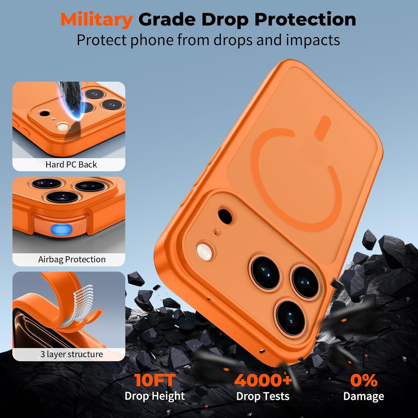 Zapica Magnetic iPhone 17 Pro Max Case - Upgraded Camera Control Button & Full Protection | Translucent Matte Shockproof Cover in Starry Orange