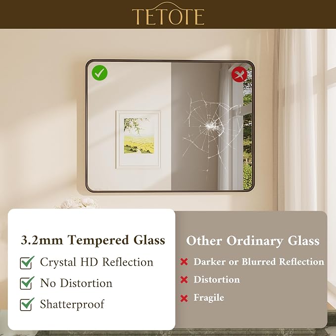 TETOTE Black Framed Mirrors for Bathroom, 30 x 36 Inch Modern Decorative Wall Mounted Rectangle Matte Framed Vanity Mirror (Horizontal/Vertical)