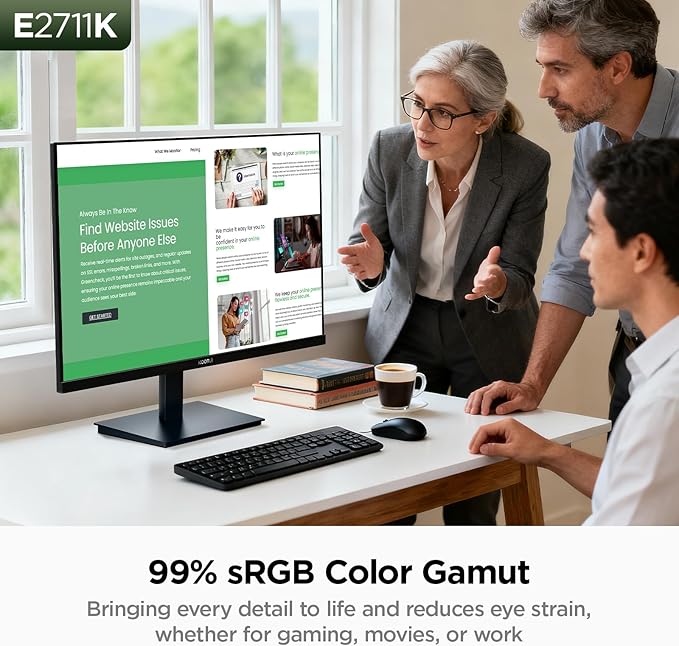 KOORUI 27 Inch Gaming Office Monitor 144Hz IPS Display, FHD 1080P with FreeSync, Eye Care TÜV Rheinland Certified with Slim Bezels, HDMI VGA Ports, Ergonomic Tilt, VESA Mount, Black