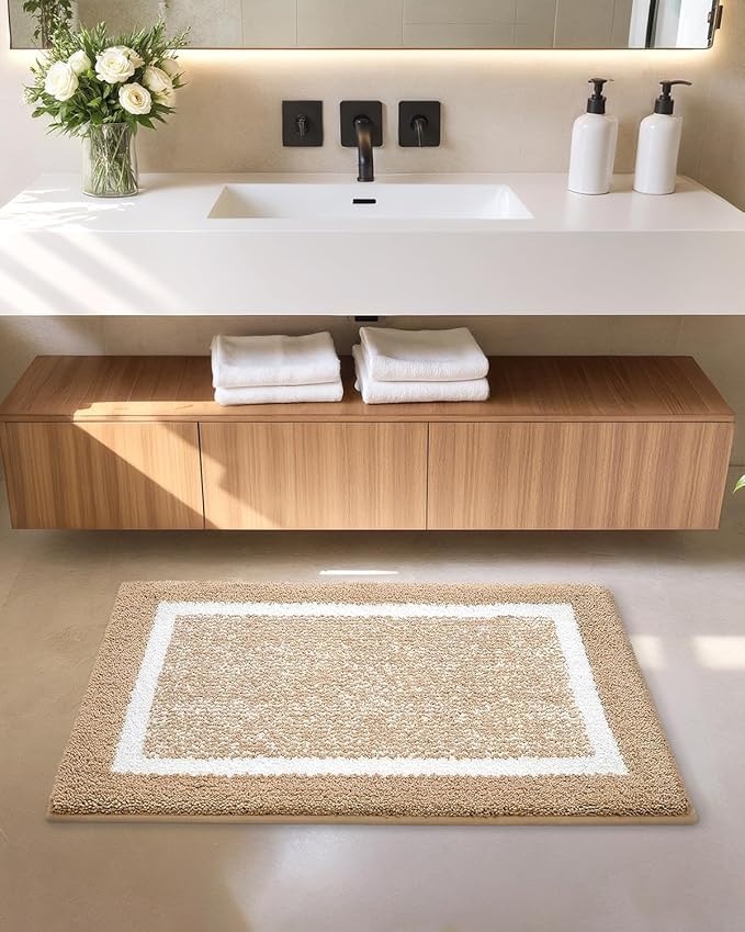 Color&Geometry Simple and Stylish Large Bath Mats for Bathroom Non Slip, 20"x32" Khaki Bathroom Rugs, Absorbent, Soft, Washable, Microfiber Shower Mat