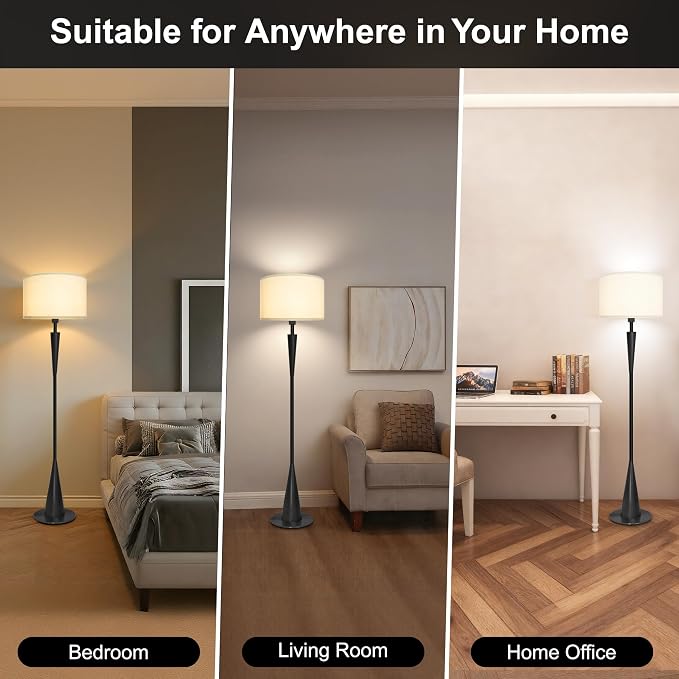 Floor Lamps for Living Room,61.5" Wood Floor Lamp,Retro Farmhouse Standing Lamp Includes 9W Bulb with 3-Color Temperature,Tall Lamp for Bedroom,Dining Room,Living Room,Corner,Black