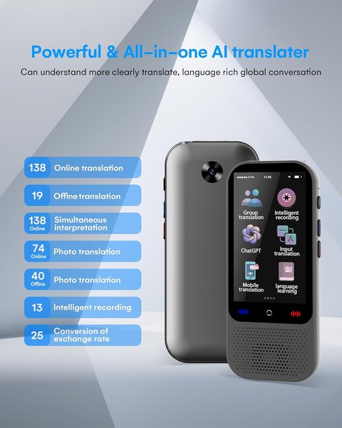 S80 Pro Language Translator Device - AI ChatGPT Portable Translator with 138 Languages | Real-Time Offline Translation (Grey)