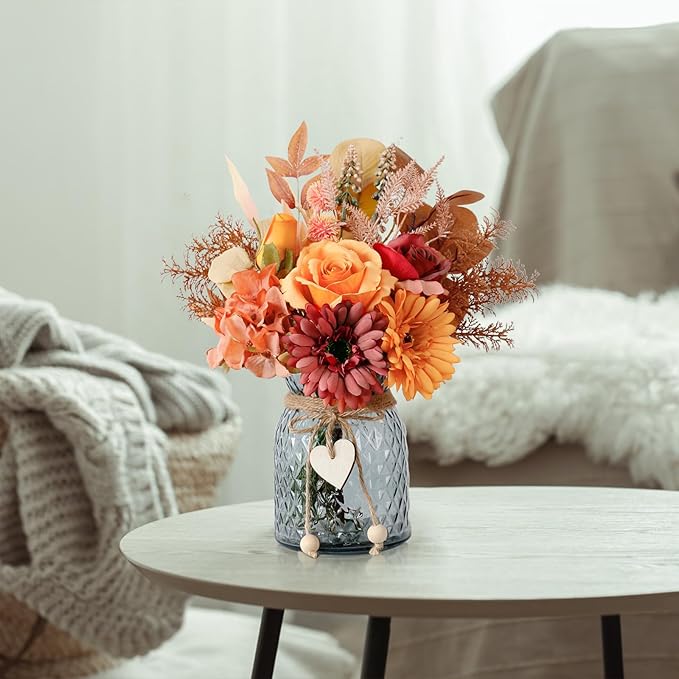 Leftover Fake Fall Flowers in Vase,Fall Silk Flower Arrangements,Fall Centerpieces for Tables,Faux Flowers for Vase,Artificial Flowers for Autumn Decor,Home Decor Living Room