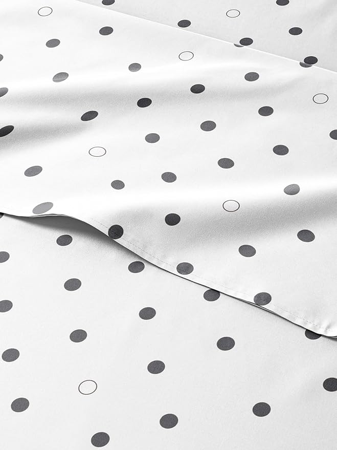 Kids Twin Size Polka Dots Bed Sheets - 3 Piece Kids Black Dots Sheet Set - Spotty Patterned Bedding - Soft & Cozy - Breathable & Machine Washable - Easy-Care Bed Set for Boys, Girls, Teens & Toddlers