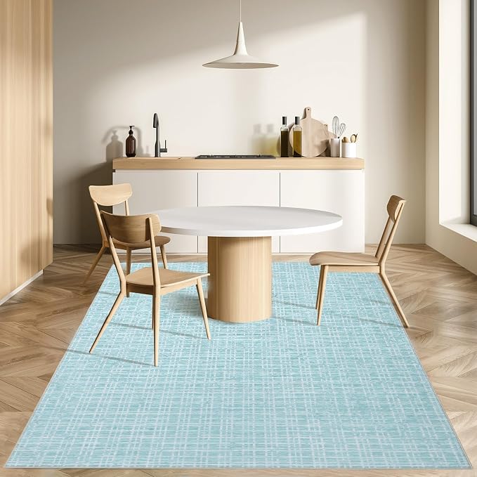 Washable Rug 5x7 Area Rug for Living Room Bedroom Rug Modern Contemporary Large Area Rug Non Slip Throw Rugs Soft Faux Wool Low Pile Stain Resistant Carpet for Dining Room 5'x7' Mint Green