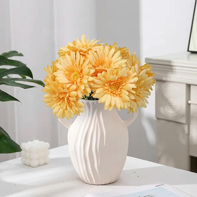 TOPIA Artificial African Daisies Flowers African Daisy Silk Flowers Artificial Gerbera Daisies Pack of 10 (Champagne)