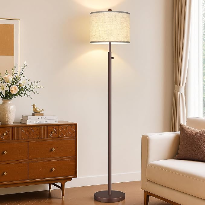 Nintiue 【Upgraded】 Dimmable Floor Lamp for Living Room, 11W LED Bulb Included, Modern Standing Lamp, Tall Pole Light with Linen Shade for Bedroom Reading Office Corner Nursery-Matte Brown