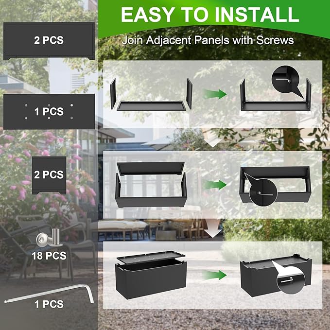 Metal Planter Box 36" L x 15" W x 15" H, Rectangular Trough Planter Box with 6 Drainage Holes & Raised Bottom, All-Weather Garden Planter Box for Outdoor Patio/Porch, Lawn, Black