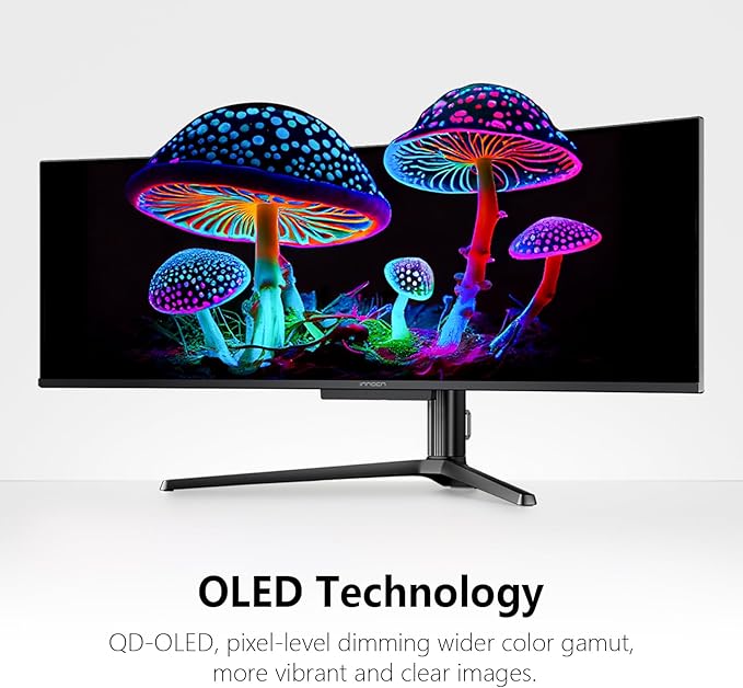INNOCN 49" 49Q1S OLED Curved Gaming Monitor 5120 x 1440p 240Hz, 0.03ms, USB Type C 90W, HDMI 2.1, DisplayPort, USB Hub, Surrounding Speakers, Adaptive-Sync, Height Adjustable Stand, Black