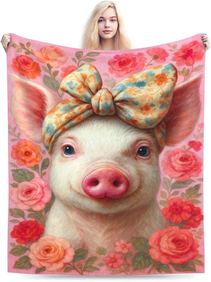 Pink Pig Blanket Cute Pig Throw Blanket Soft Cozy Fleece Fuzzy Stuffed Plush Flannel Animal Gifts for Girls Women Boys Kids Adults 50"X60"