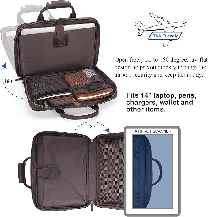 Leather Slim Briefcase for Men 15.6" Laptop Crossbody Messenger Bag Business Work Lawyer Attache Case