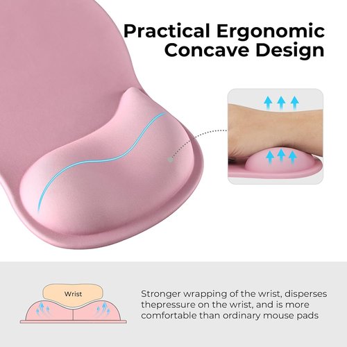EooCoo Ergonomic Pink Mouse Pad - Gel Wrist Rest Support for Pain Relief | Contoured Design for Carpal Tunnel