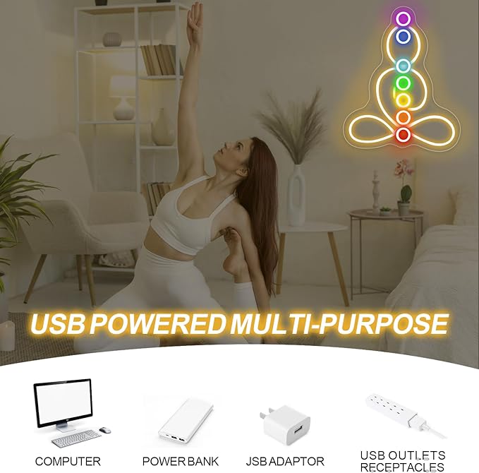 Seven Chakras Meditation Neon Sign Custom Yoga Studio Logo LED Sign Chakras LED Neon Pilates Studio Art Meditation Room Wall Art Yoga Lover Gift, Psychic Chakras Healing Exercise, Peaceful Sign