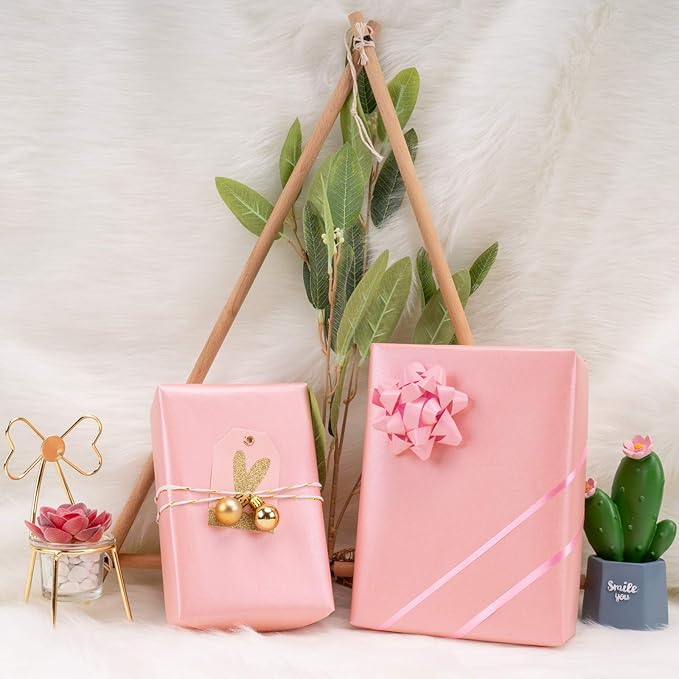 RUSPEPA Pink Gift Wrapping Paper - Solid Color Pearly Shiny Silk Paper for Mother's Day, Valentine's Day, Wedding, Birthday, Baby Shower Girls, Bridal Shower, Anniversary, Easter - 17 Inch X 32.8 Feet