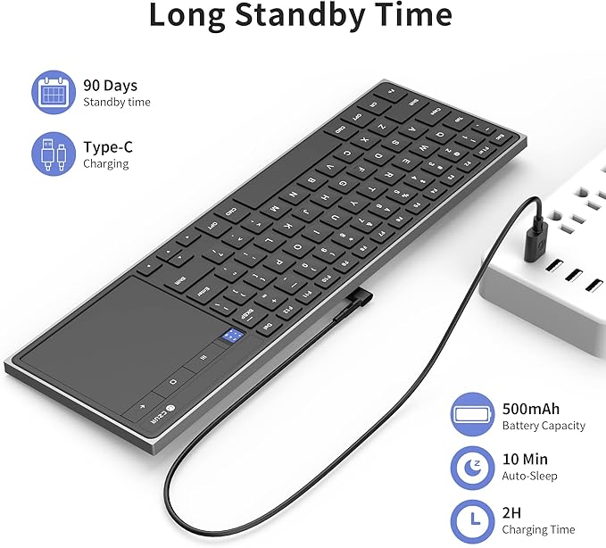 CZUR Rechargeable Bluetooth Keyboard with Touchpad, Portable Computer Keyboard with Trackpad, Wireless Ultra Slim Keyboard for PC/Laptop/Tablet/Phone, for Windows/Android/Mac/iOS