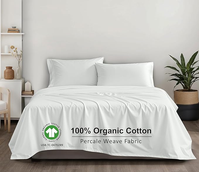 RUVANTI 100% Organic Cotton Sheets Twin XL, Percale Weave, GOTS Certified, 3-Piece Set, Deep Pocket 15", Crisp & Breathable, Soft Durable Bedding, Sábanas Algodón Orgánico – Bit of Blue