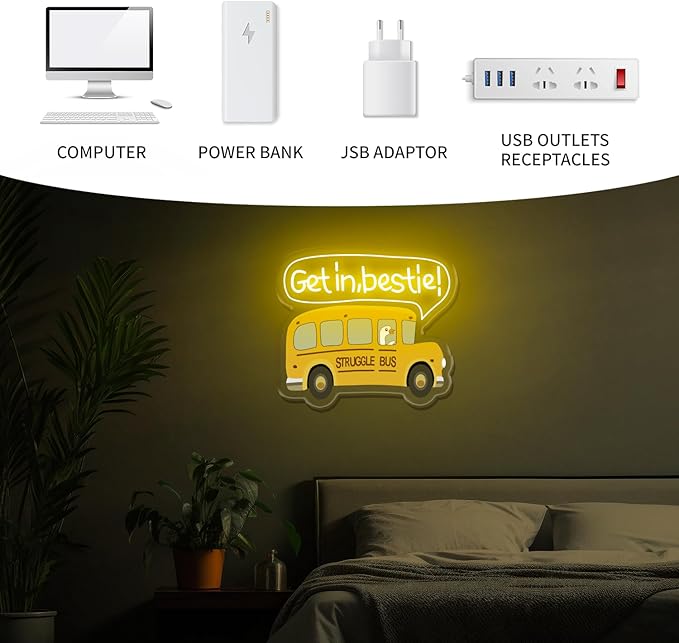 Struggle Bus Neon sign, Funny neon sign USB Powered Dimmable LED Sign for Wall Decor, Gothic Wall Decor Funny Sign Led Signs, Bus Sign for Children's Bedroom Wall, Halloween Home Decor